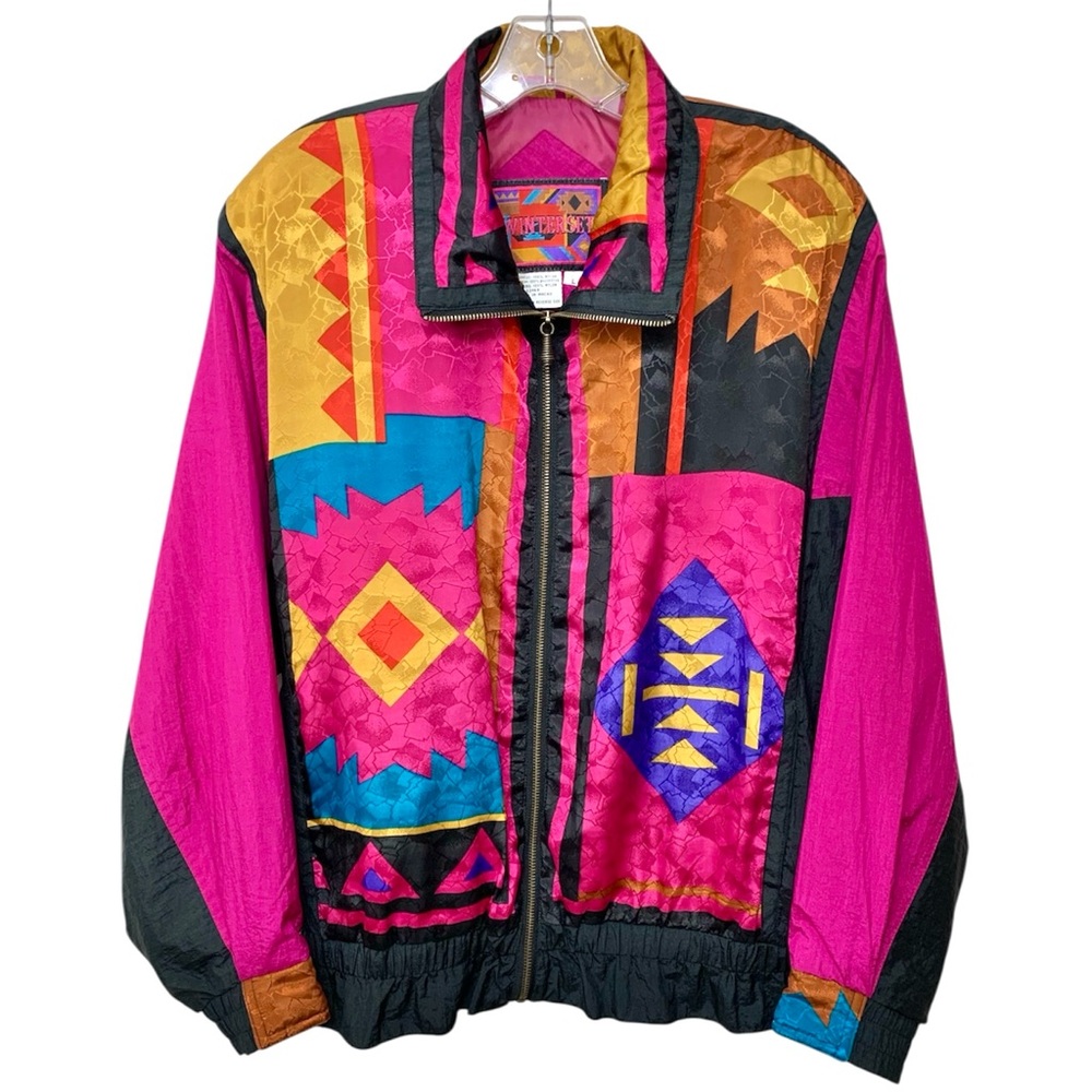 Winterset Vintage 90’s Colorblock Geometric Women's Nylon Bomber Jacket size L